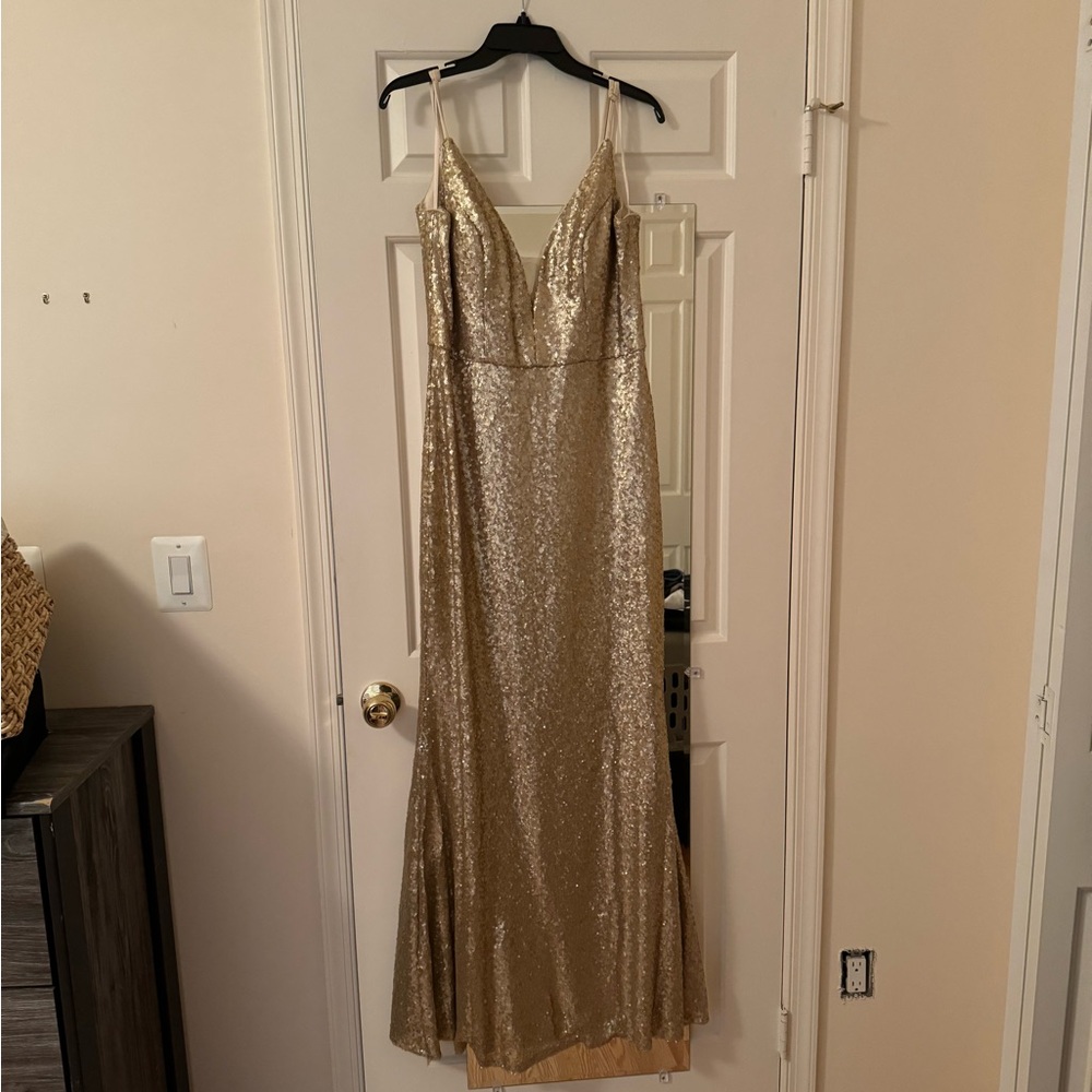 Revelry champagne gold bridesmaids dress